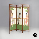 Italian Art Nouveau wooden screen with hand painted human figures, early 1900s