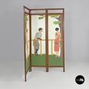 Italian Art Nouveau wooden screen with hand painted human figures, early 1900s