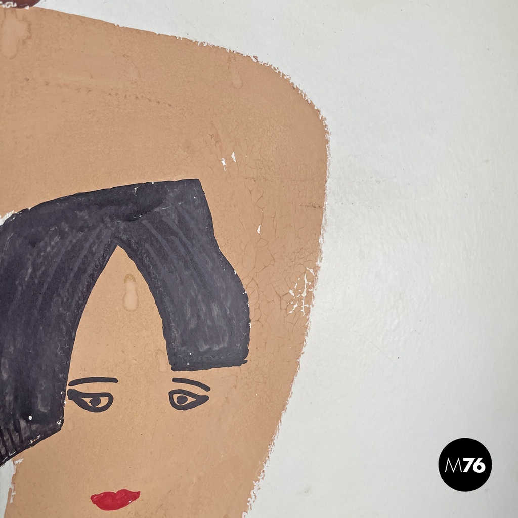 Italian Art Nouveau wooden screen with hand painted human figures, early 1900s