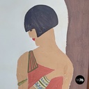 Italian Art Nouveau wooden screen with hand painted human figures, early 1900s