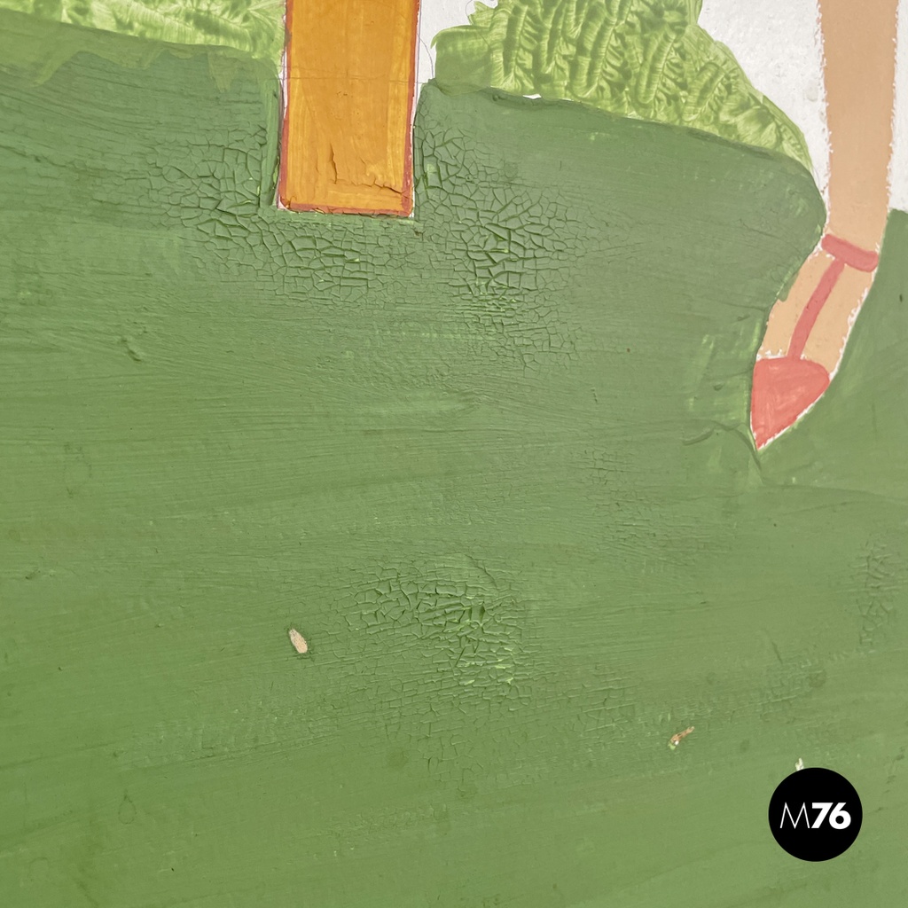 Italian Art Nouveau wooden screen with hand painted human figures, early 1900s