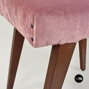 Italian mid-century modern wooden and pink velvet footstool or pouf, 1960s