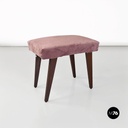 Italian mid-century modern wooden and pink velvet footstool or pouf, 1960s