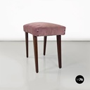 Italian mid-century modern wooden and pink velvet footstool or pouf, 1960s