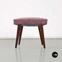 Italian mid-century modern wooden and pink velvet footstool or pouf, 1960s
