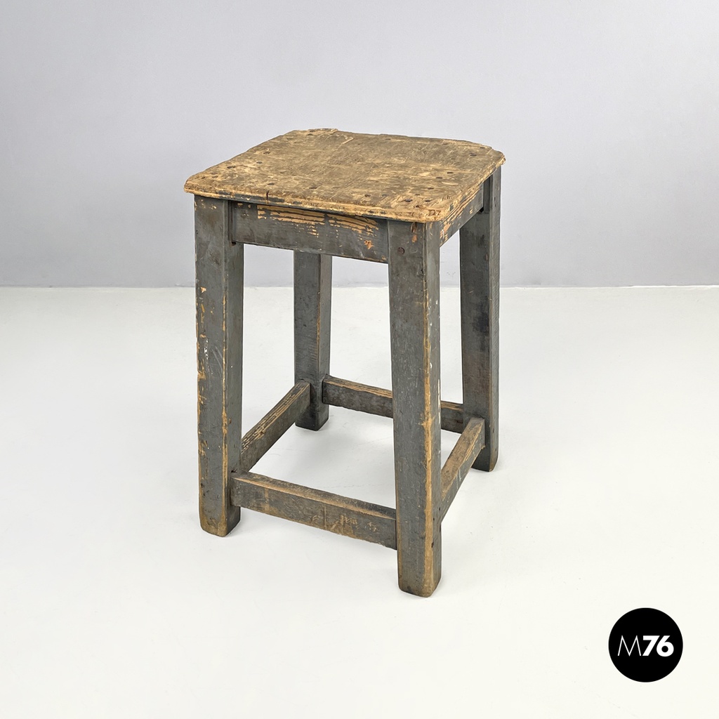 Italian mid-century modern industrial gray painted wooden stool, 1950s
