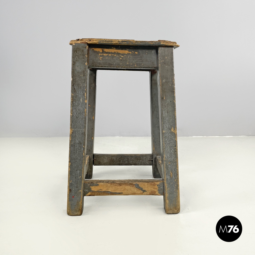 Italian mid-century modern industrial gray painted wooden stool, 1950s