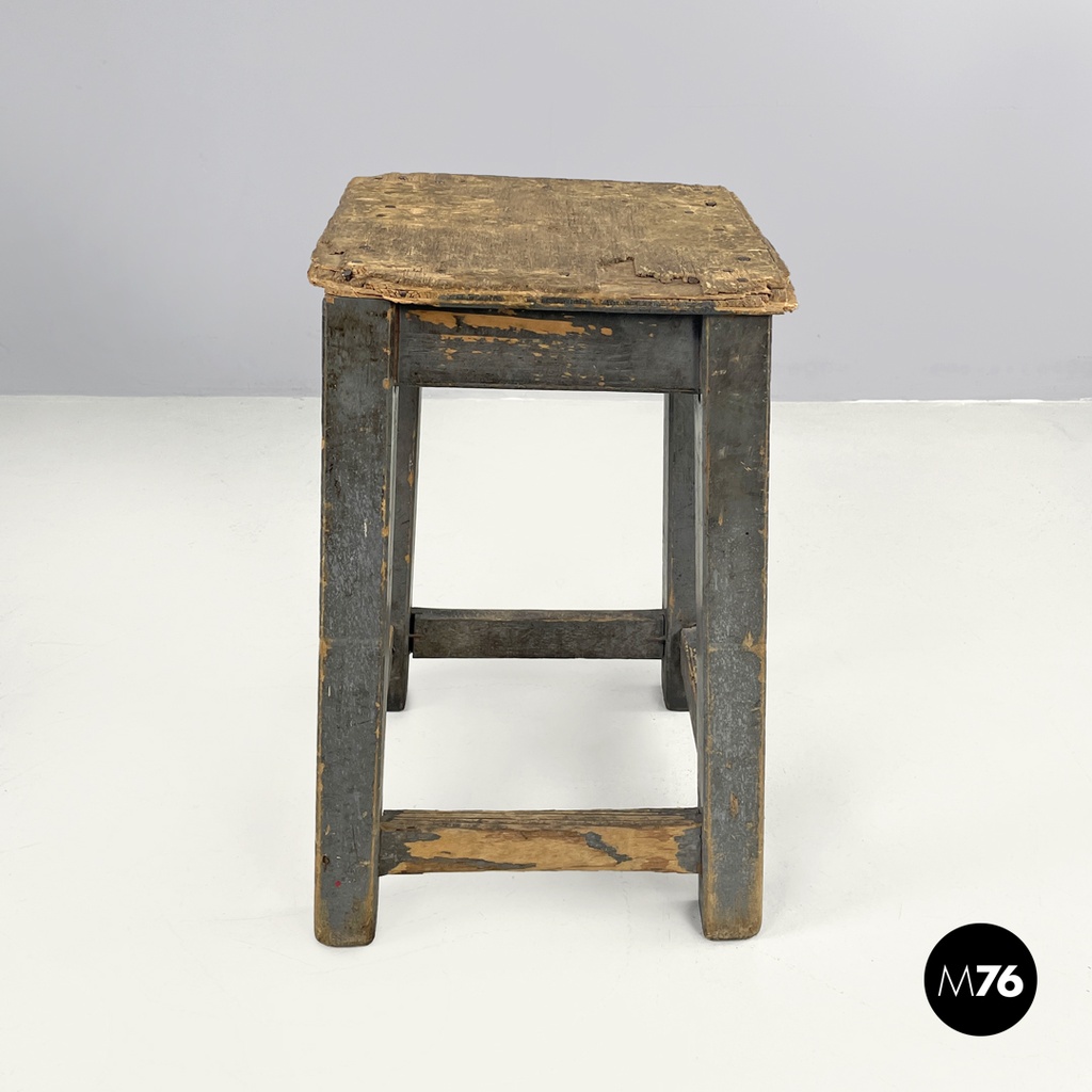 Italian mid-century modern industrial gray painted wooden stool, 1950s