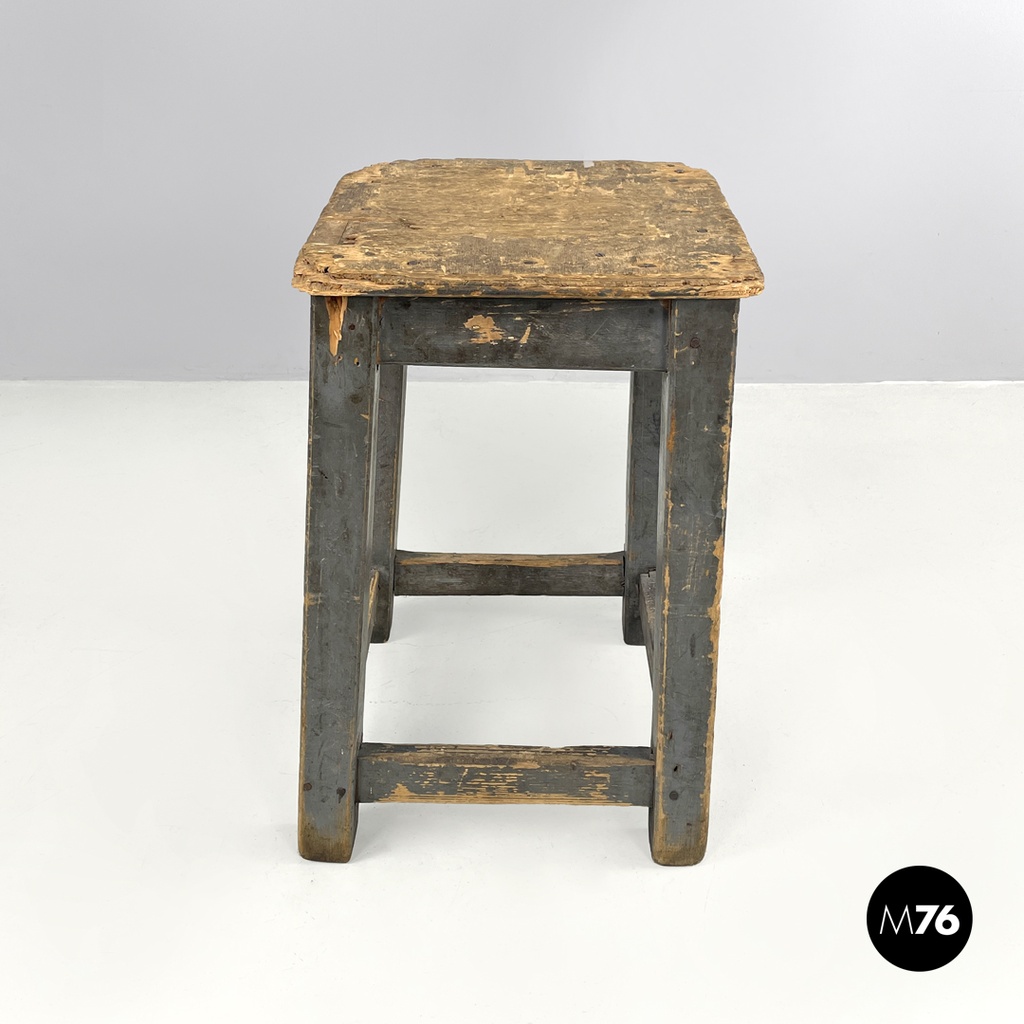 Italian mid-century modern industrial gray painted wooden stool, 1950s