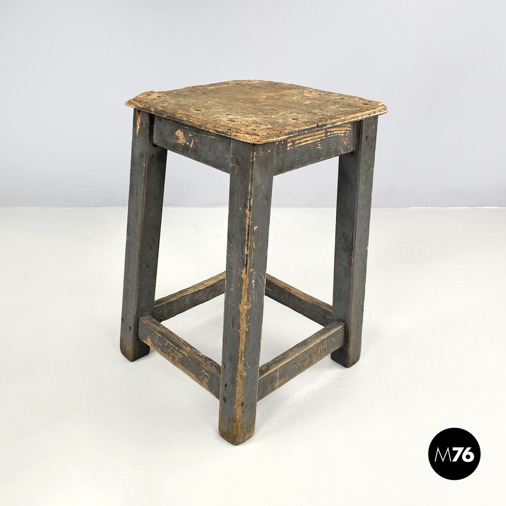 Italian mid-century modern industrial gray painted wooden stool, 1950s