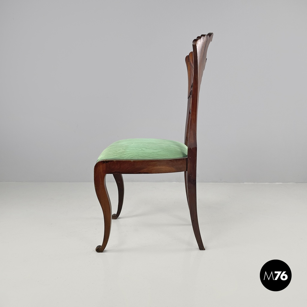 Italian Biedermeier decorated wooden chair and bright green fabric, early 1800s