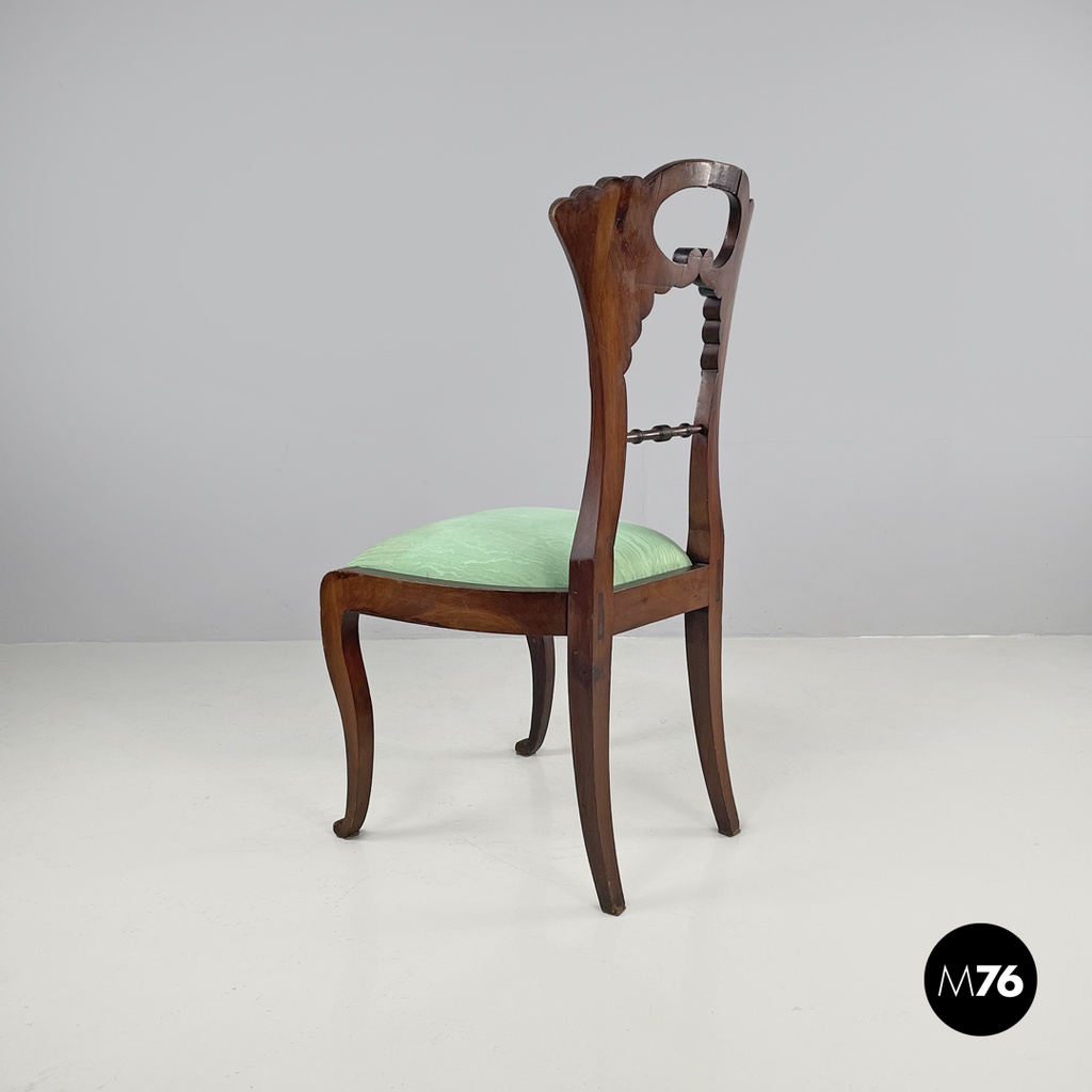 Italian Biedermeier decorated wooden chair and bright green fabric, early 1800s