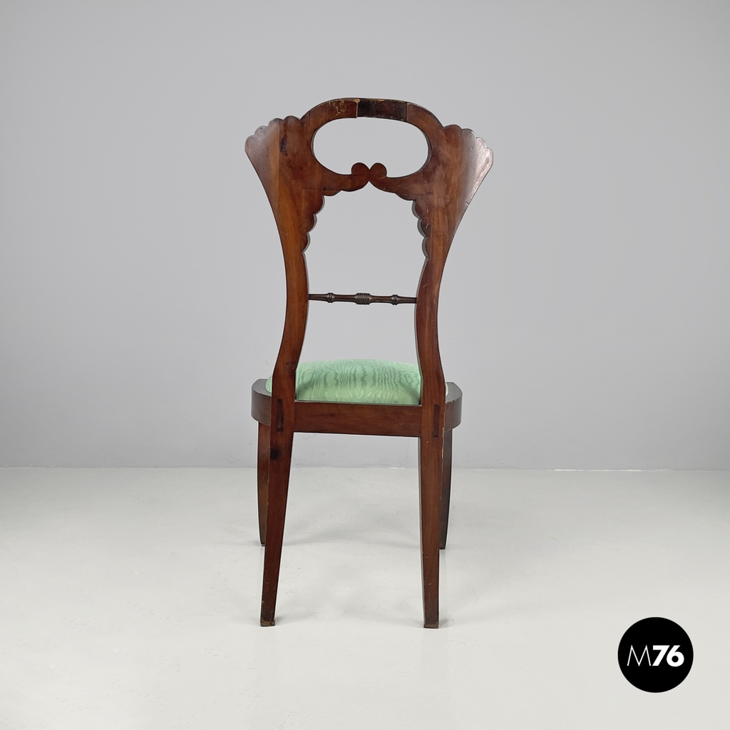 Italian Biedermeier decorated wooden chair and bright green fabric, early 1800s