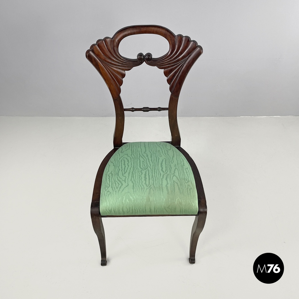 Italian Biedermeier decorated wooden chair and bright green fabric, early 1800s