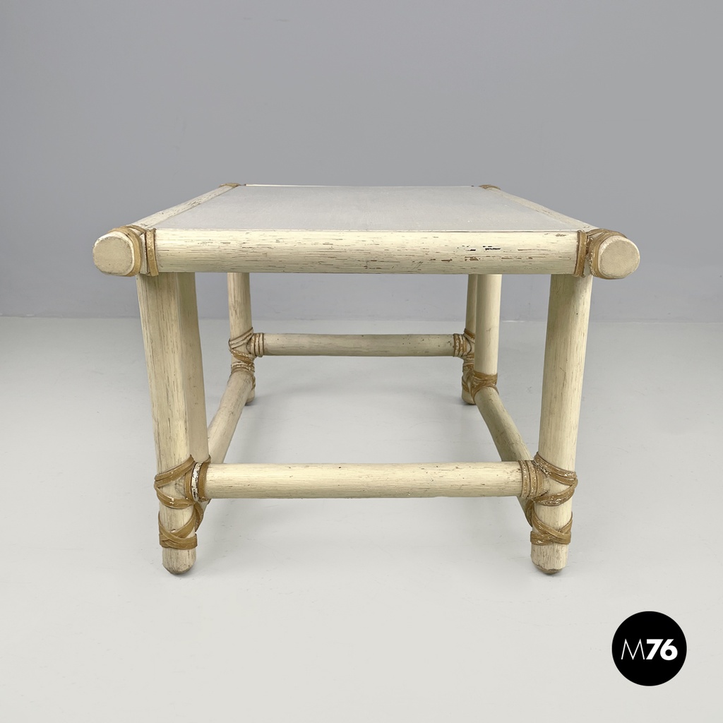 American mid-century modern rattan and white wood coffee table by Mcguire, 1960s