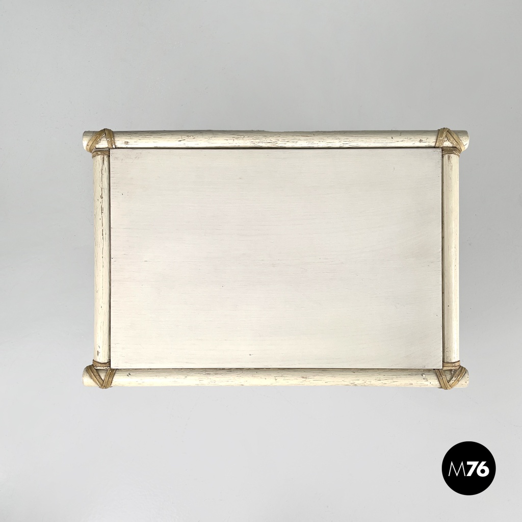 American mid-century modern rattan and white wood coffee table by Mcguire, 1960s