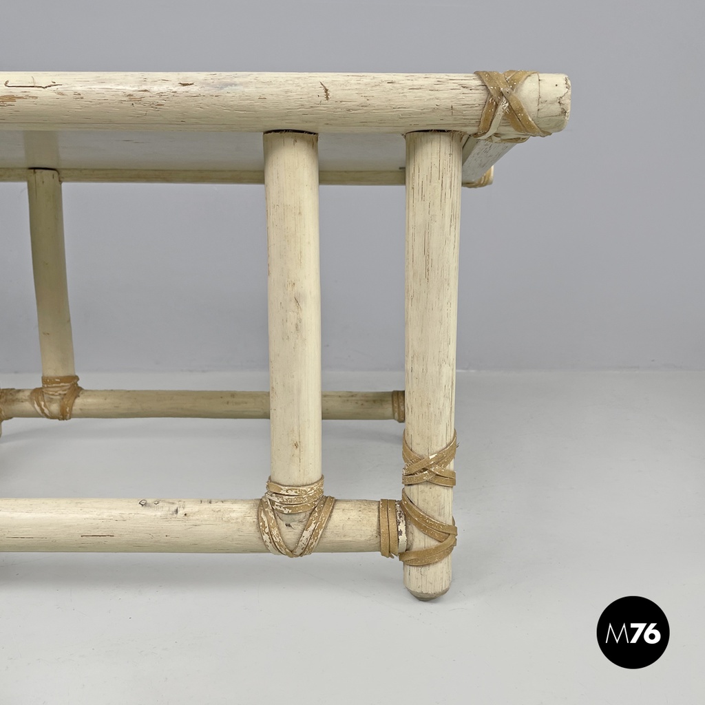 American mid-century modern rattan and white wood coffee table by Mcguire, 1960s