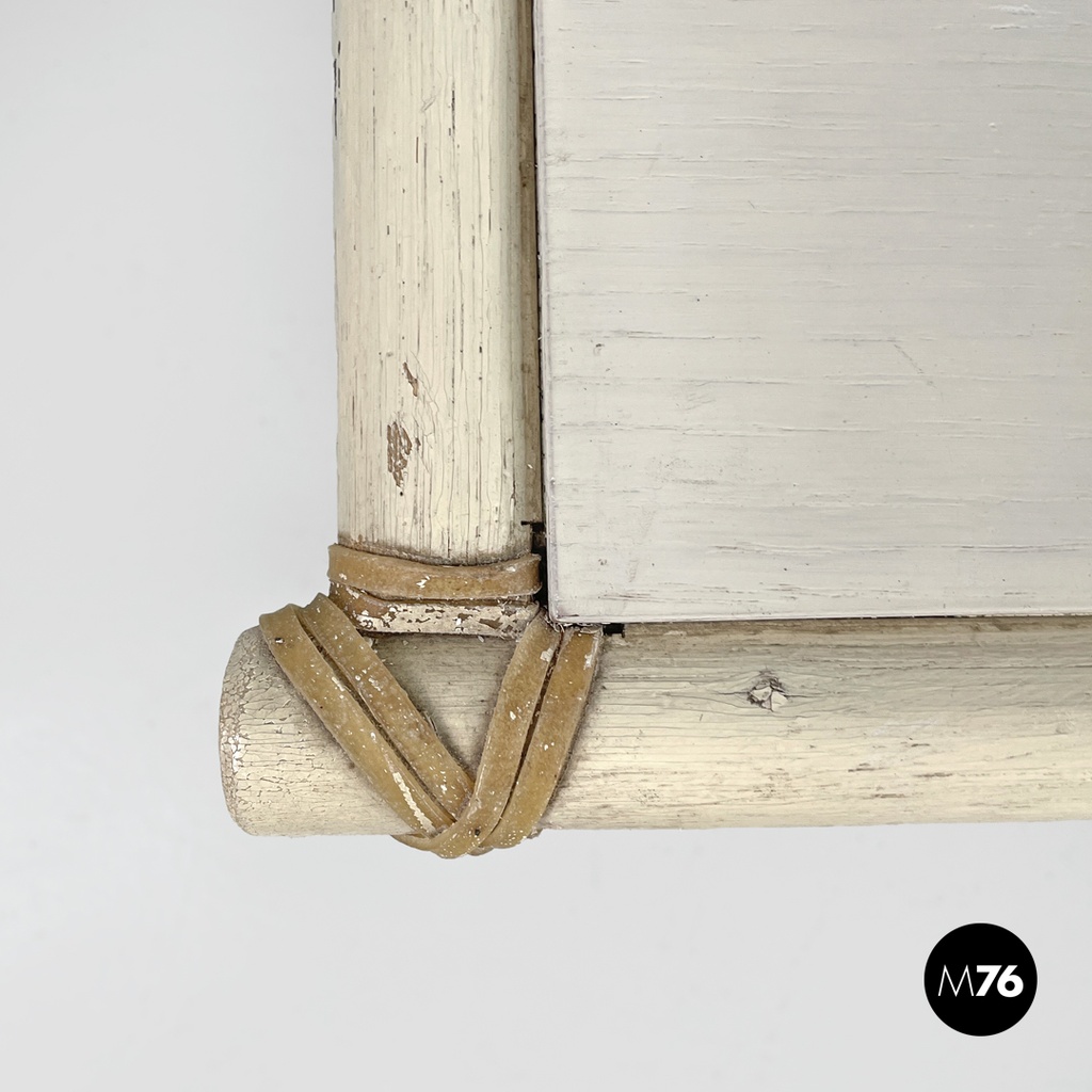 American mid-century modern rattan and white wood coffee table by Mcguire, 1960s