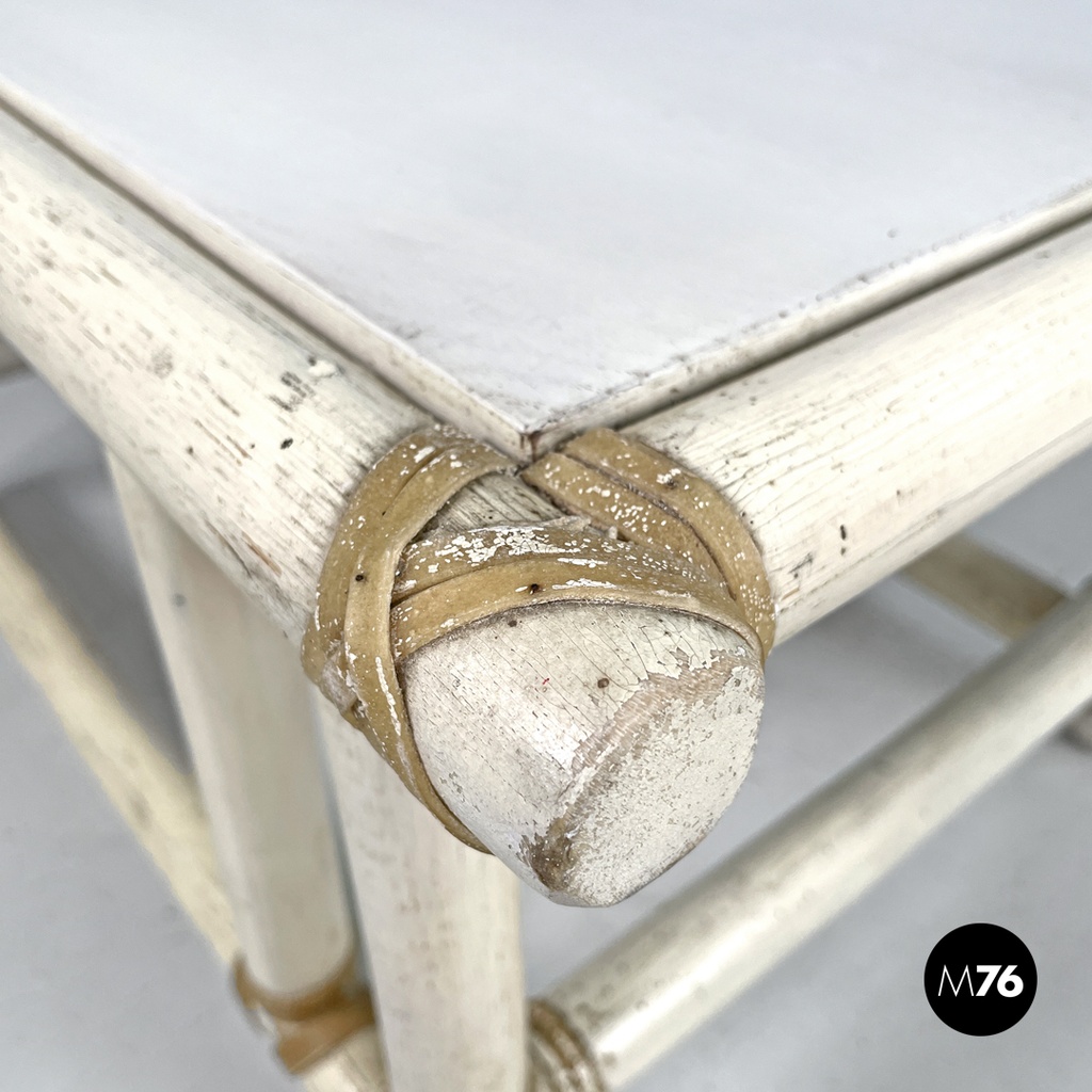 American mid-century modern rattan and white wood coffee table by Mcguire, 1960s