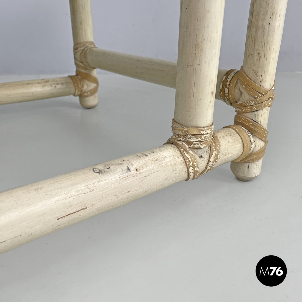 American mid-century modern rattan and white wood coffee table by Mcguire, 1960s