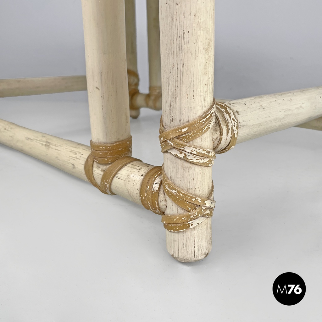 American mid-century modern rattan and white wood coffee table by Mcguire, 1960s