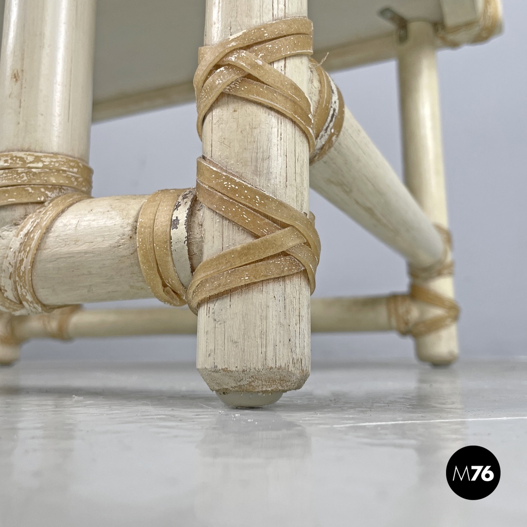 American mid-century modern rattan and white wood coffee table by Mcguire, 1960s