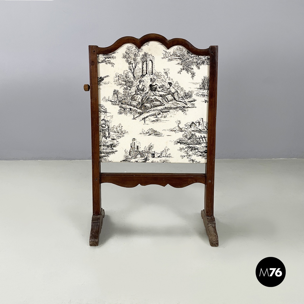 Italian Fire screen in black and white fabric and wood, early 1900s