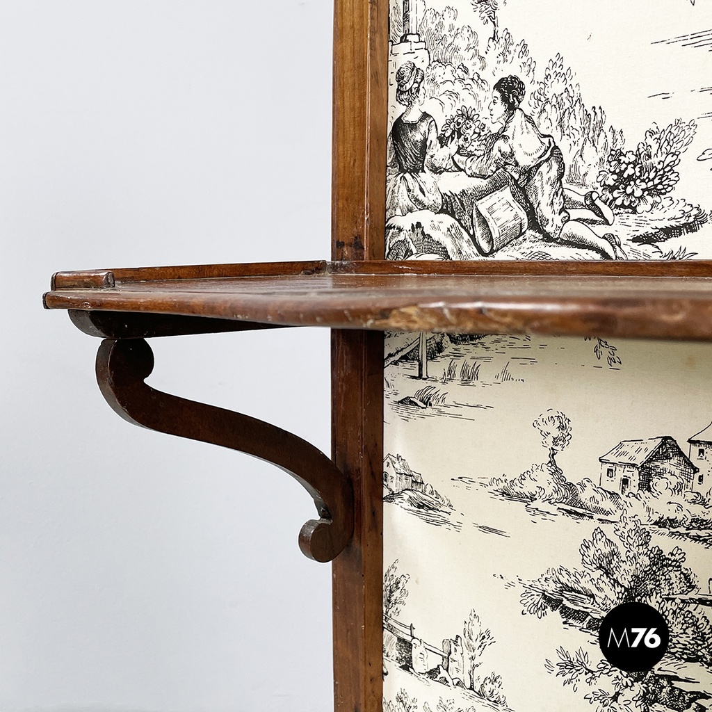 Italian Fire screen in black and white fabric and wood, early 1900s