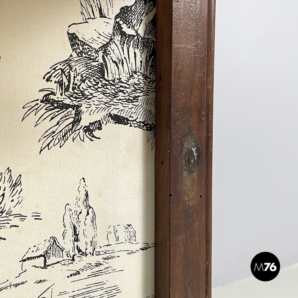 Italian Fire screen in black and white fabric and wood, early 1900s