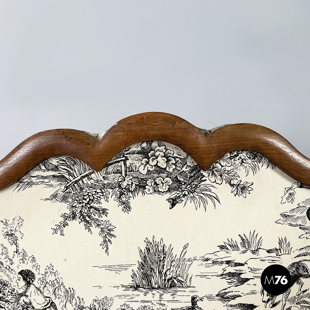 Italian Fire screen in black and white fabric and wood, early 1900s