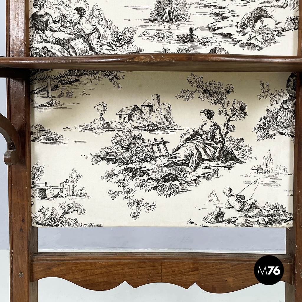 Italian Fire screen in black and white fabric and wood, early 1900s