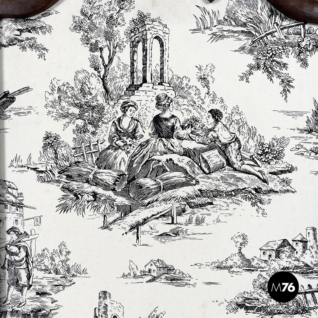 Italian Fire screen in black and white fabric and wood, early 1900s