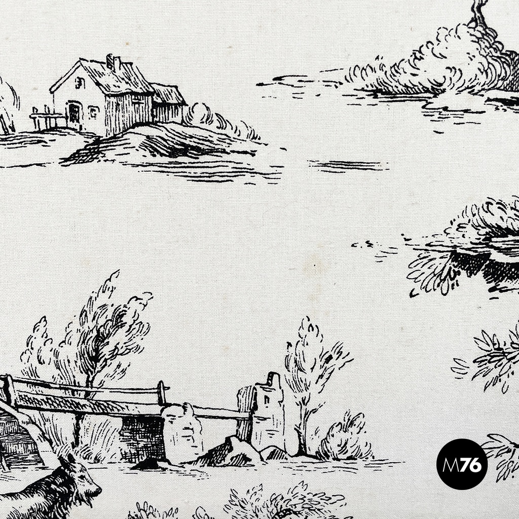 Italian Fire screen in black and white fabric and wood, early 1900s