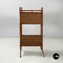 Italian mid-century modern Magazine rack with double shelf in rattan, 1960s