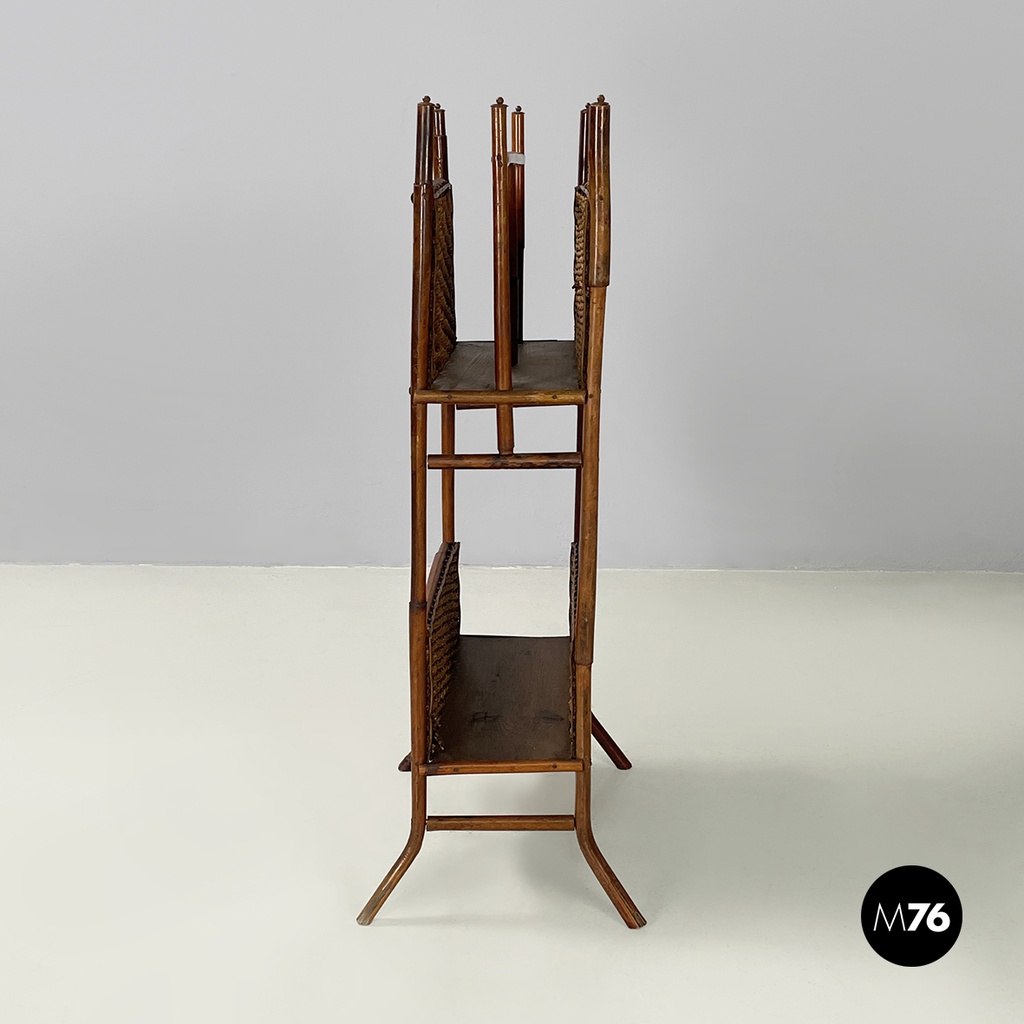 Italian mid-century modern Magazine rack with double shelf in rattan, 1960s