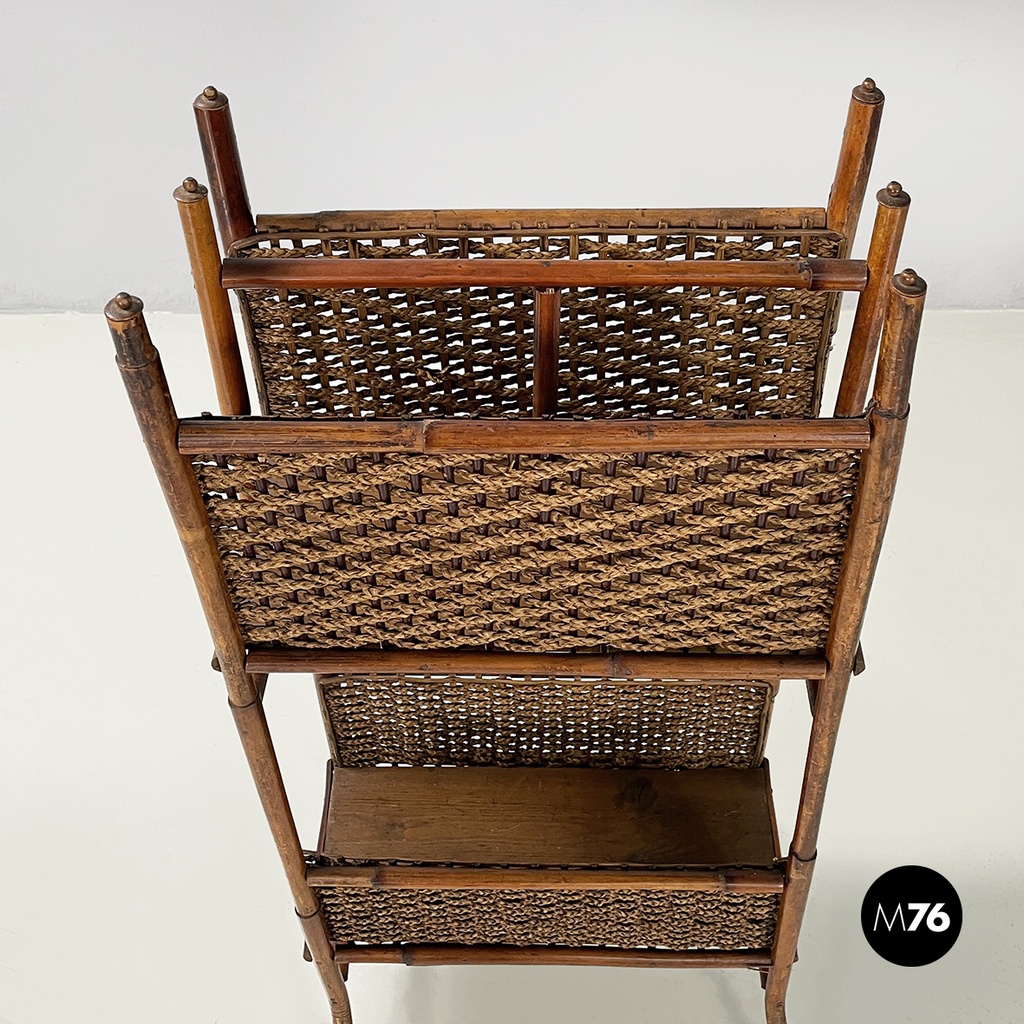 Italian mid-century modern Magazine rack with double shelf in rattan, 1960s