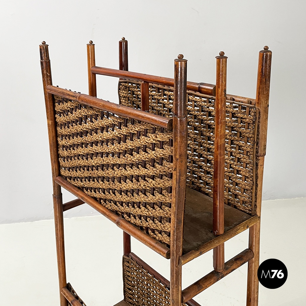 Italian mid-century modern Magazine rack with double shelf in rattan, 1960s