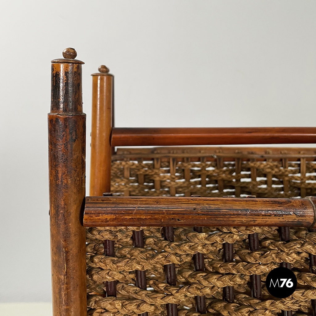 Italian mid-century modern Magazine rack with double shelf in rattan, 1960s