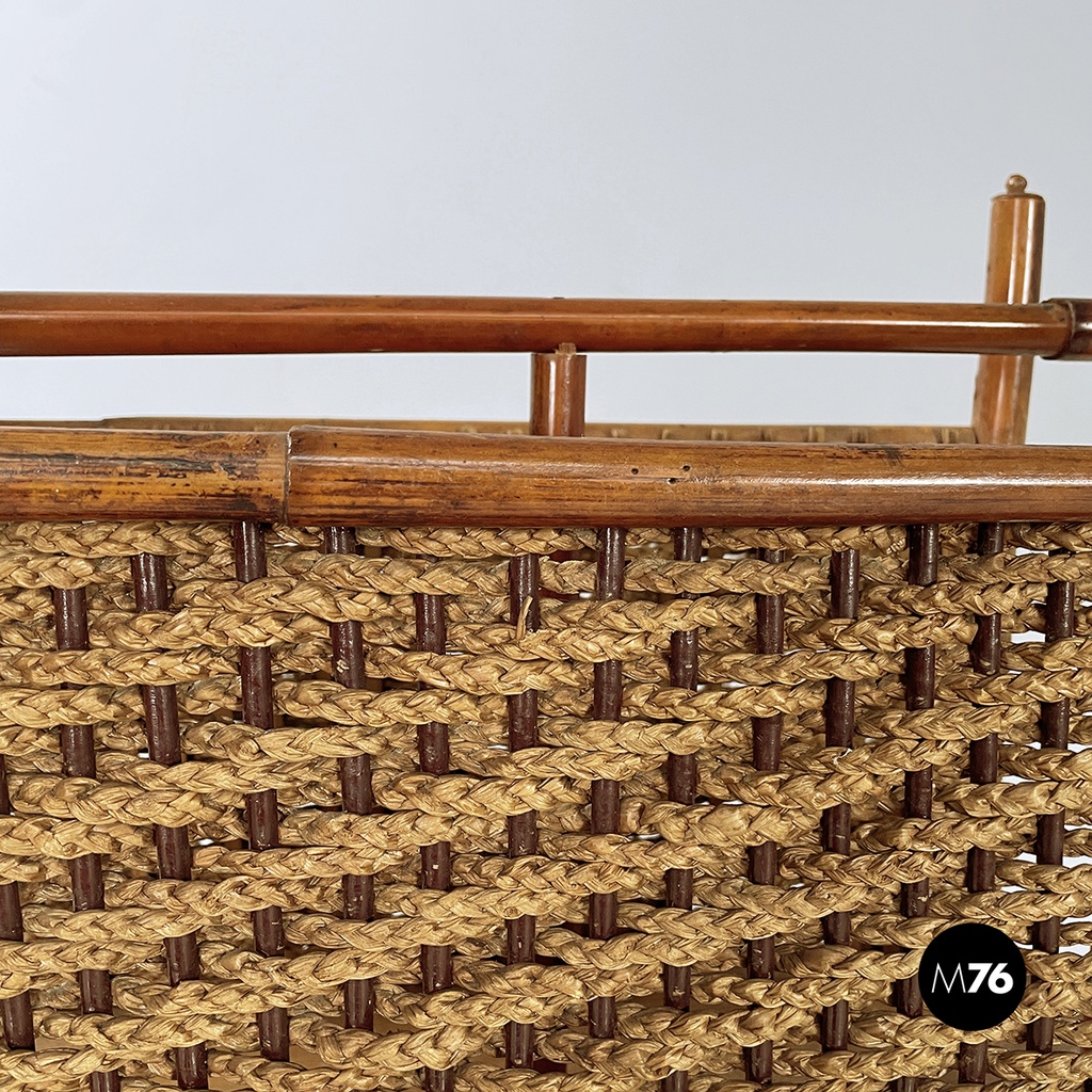 Italian mid-century modern Magazine rack with double shelf in rattan, 1960s