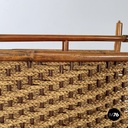 Italian mid-century modern Magazine rack with double shelf in rattan, 1960s