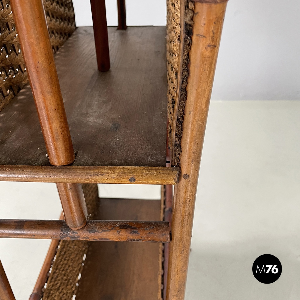 Italian mid-century modern Magazine rack with double shelf in rattan, 1960s