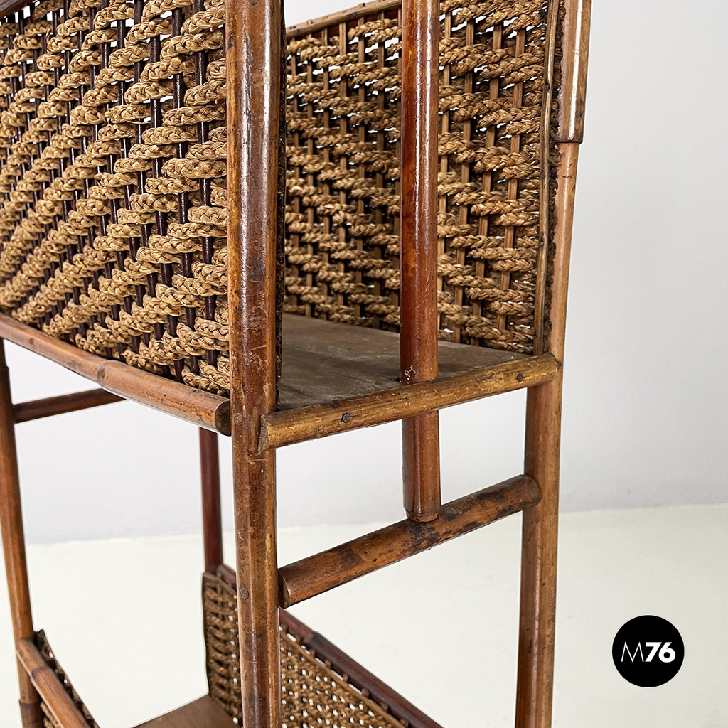 Italian mid-century modern Magazine rack with double shelf in rattan, 1960s