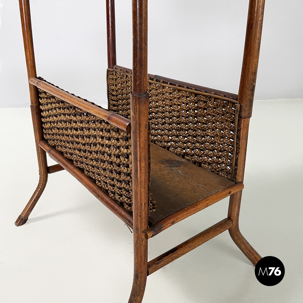 Italian mid-century modern Magazine rack with double shelf in rattan, 1960s