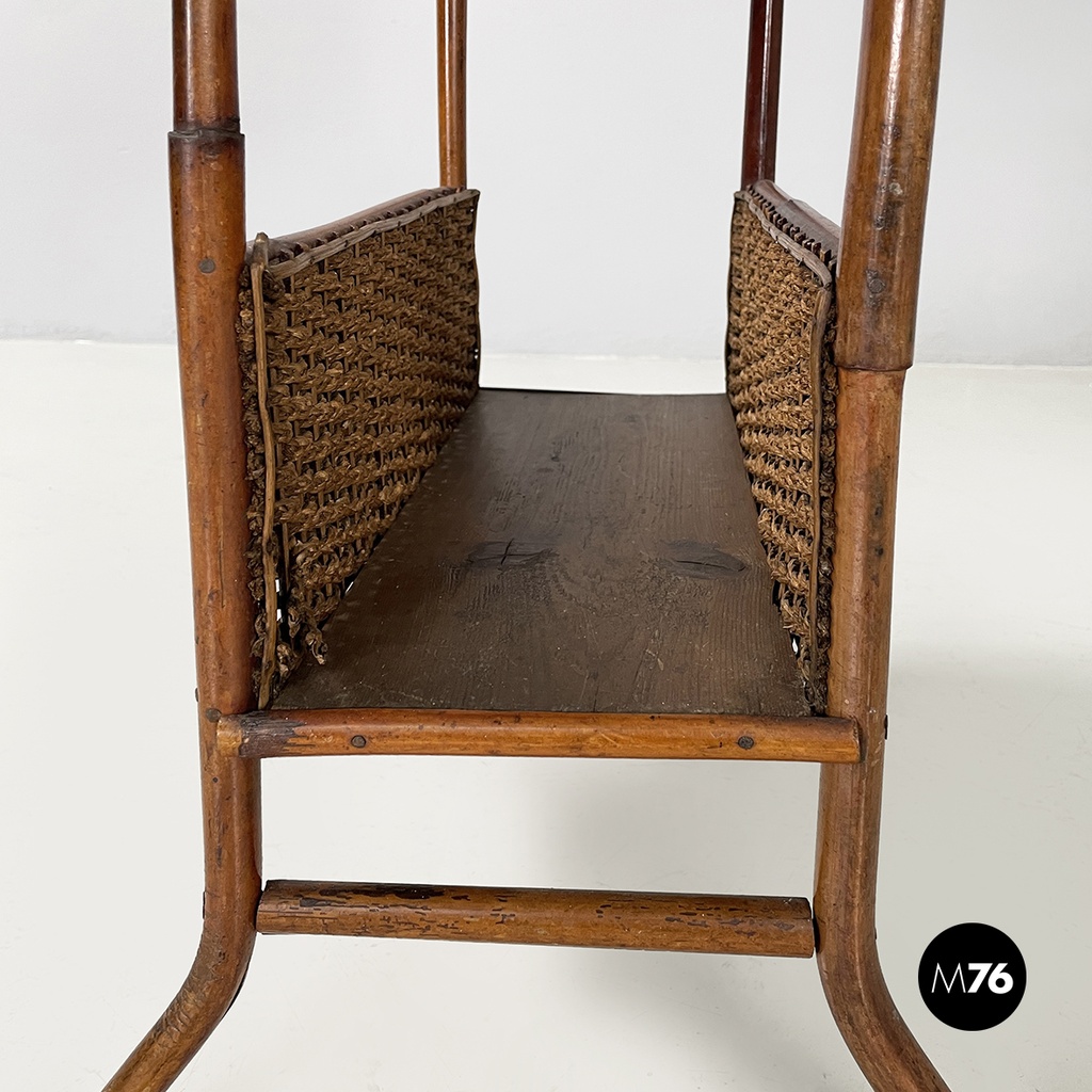 Italian mid-century modern Magazine rack with double shelf in rattan, 1960s