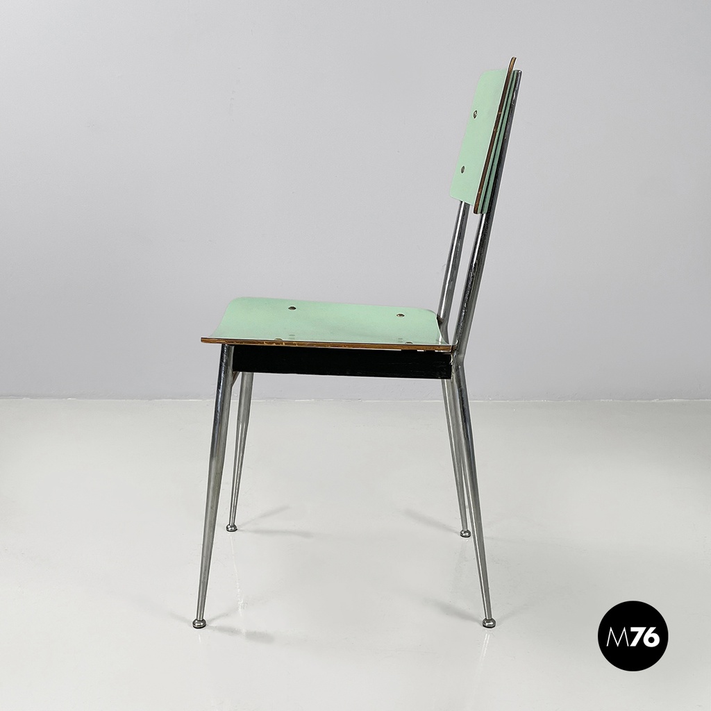 Italian mid-century modern Chairs in aqua green formica and metal, 1960s