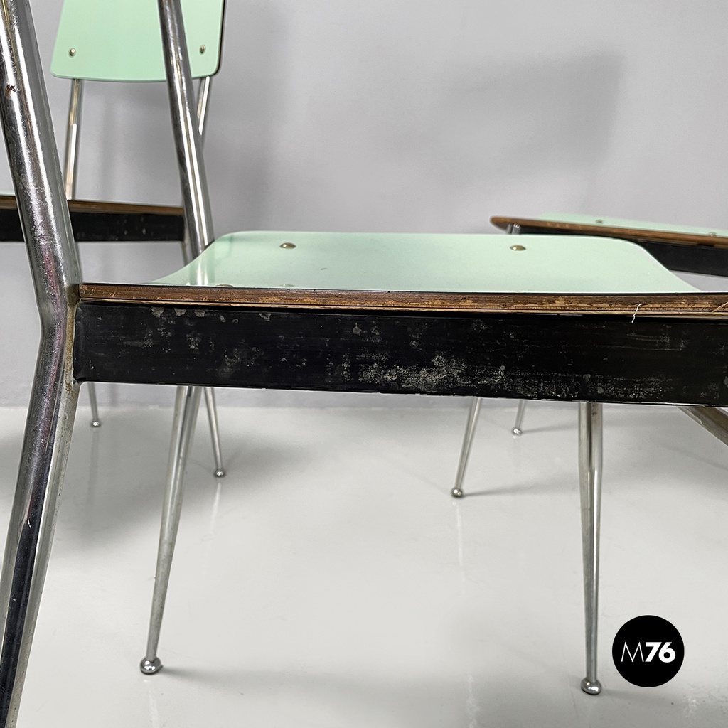 Italian mid-century modern Chairs in aqua green formica and metal, 1960s