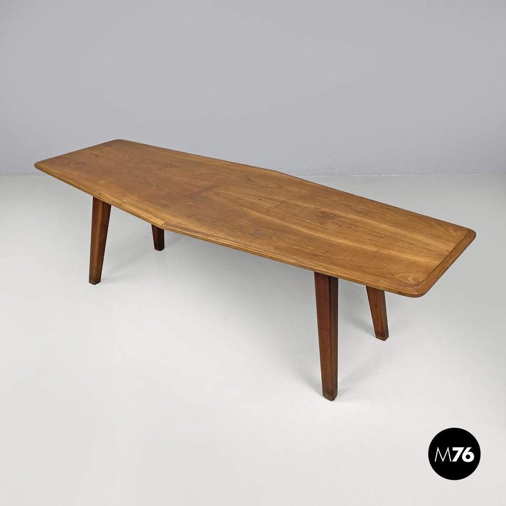 Italian mid-century modern long wooden coffee table with pointed sides, 1960s