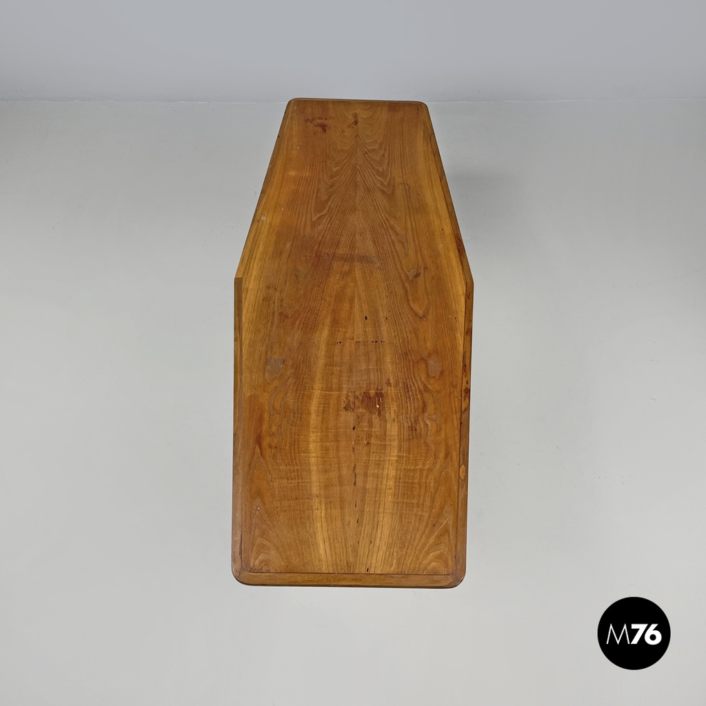 Italian mid-century modern long wooden coffee table with pointed sides, 1960s