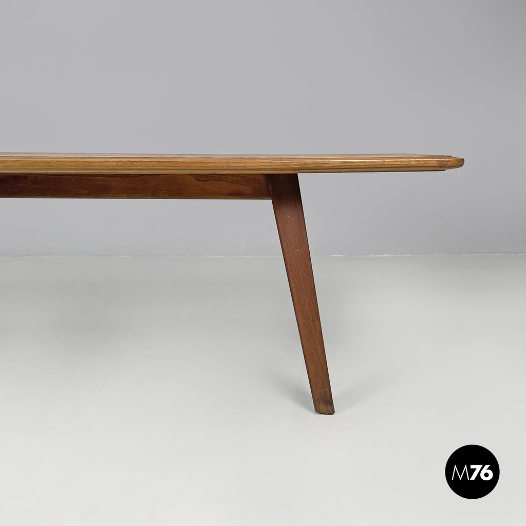 Italian mid-century modern long wooden coffee table with pointed sides, 1960s