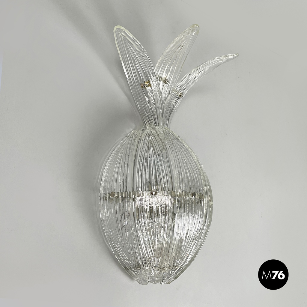 Italian modern Pineapple-shaped wall lamp in fluted glass and metal, 1980s